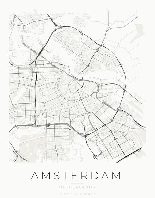 Amsterdam city map poster, Ink palette