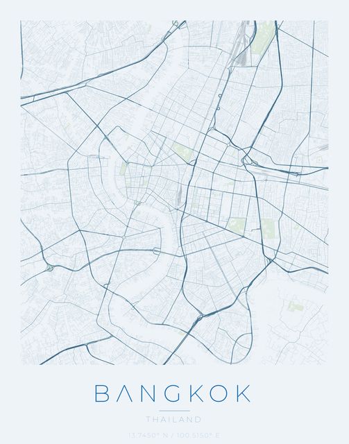 Bangkok city map poster, Harbor Blue palette