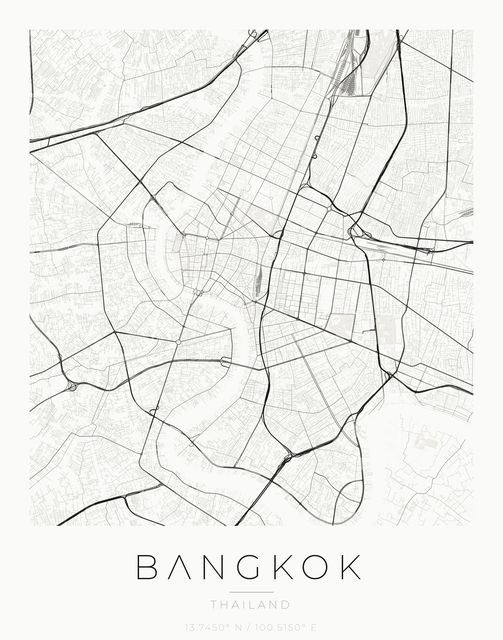 Bangkok city map poster, Ink palette
