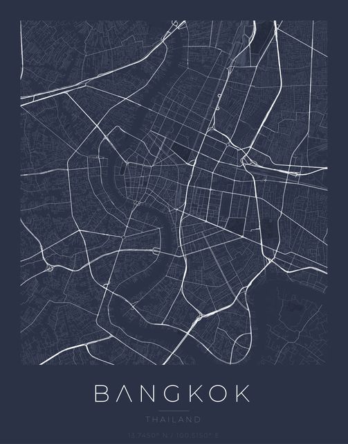 Bangkok city map poster, Navy Classic palette