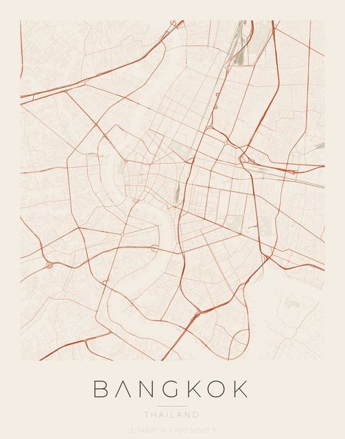 Bangkok city map poster, Sandstone palette