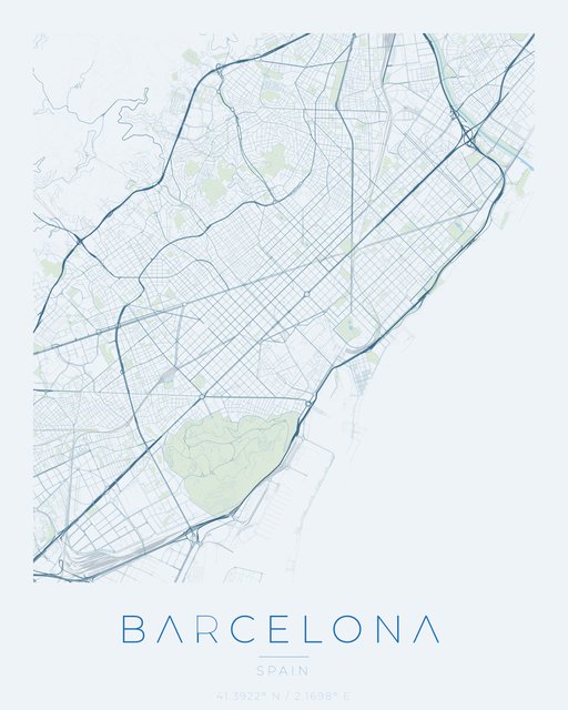 Barcelona city map poster, Harbor Blue style