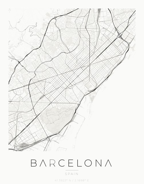 Barcelona city map poster, Ink palette