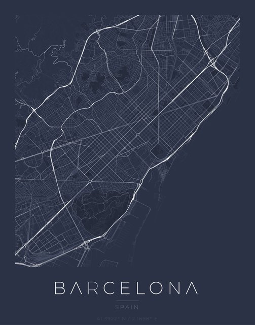 Barcelona city map poster, Navy Classic palette