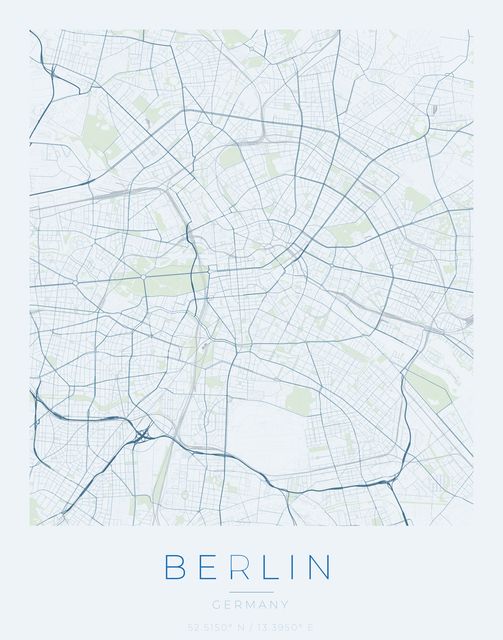 Berlin city map poster, Harbor Blue palette