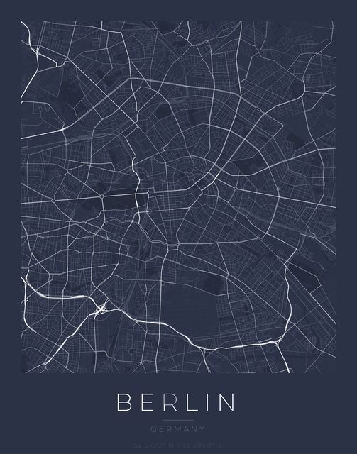 Berlin city map poster, Navy Classic palette