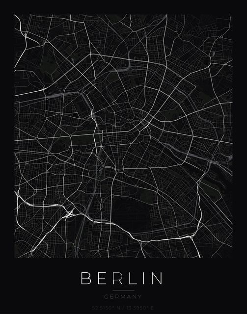 Berlin city map poster, Obsidian Line style