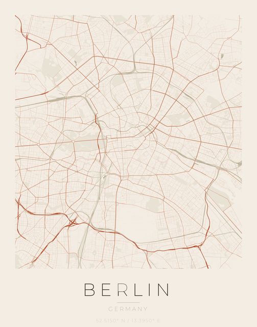Berlin city map poster, Sandstone palette