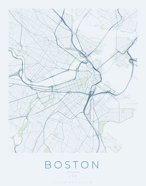 Boston city map poster, Harbor Blue palette