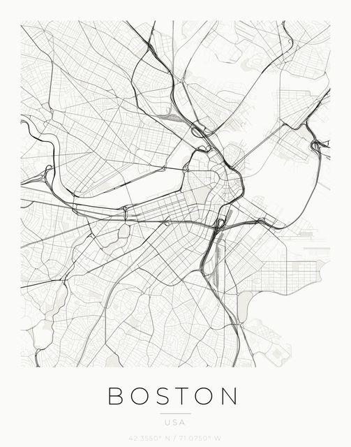 Boston city map poster, Ink palette