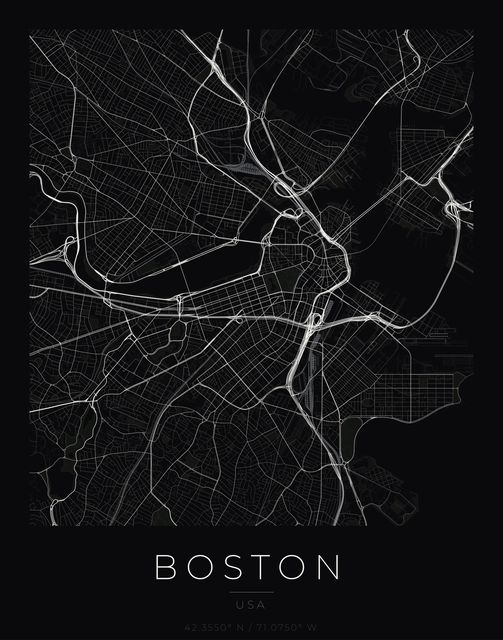 Boston city map poster, Obsidian Line style