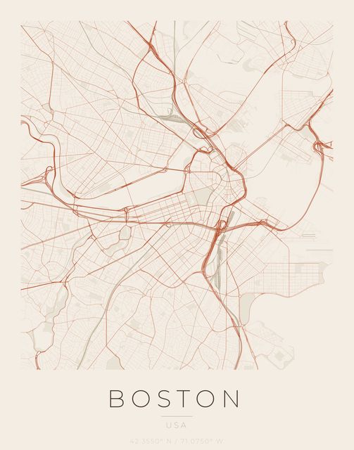 Boston city map poster, Sandstone palette