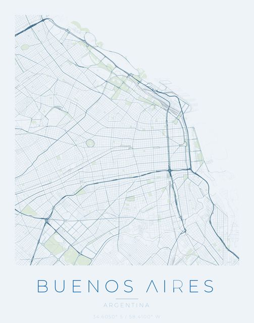 Buenos Aires city map poster, Harbor Blue palette