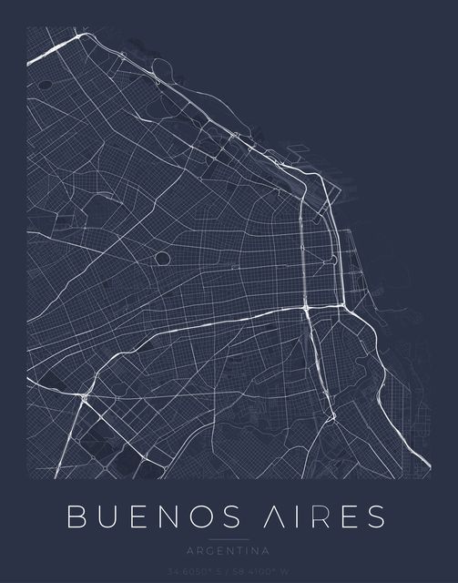 Buenos Aires city map poster, Navy Classic palette