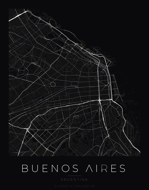 Buenos Aires city map poster, Obsidian Line style