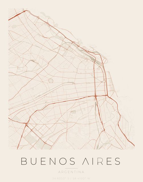 Buenos Aires city map poster, Sandstone palette