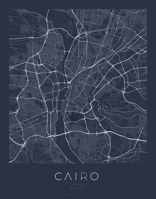 Cairo city map poster, Navy Classic palette