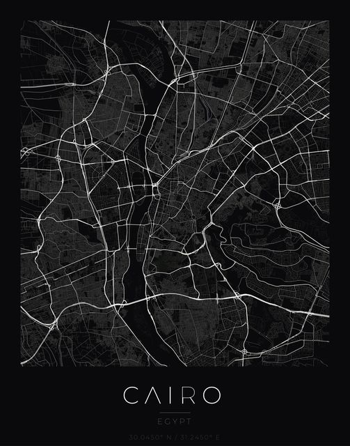Cairo city map poster, Obsidian Line style