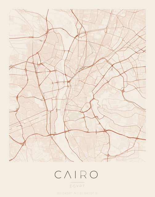 Cairo city map poster, Sandstone palette