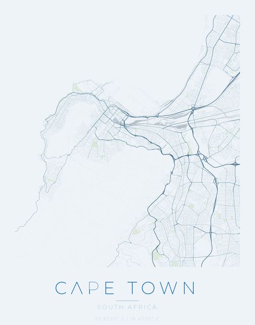 Cape Town city map poster, Harbor Blue palette