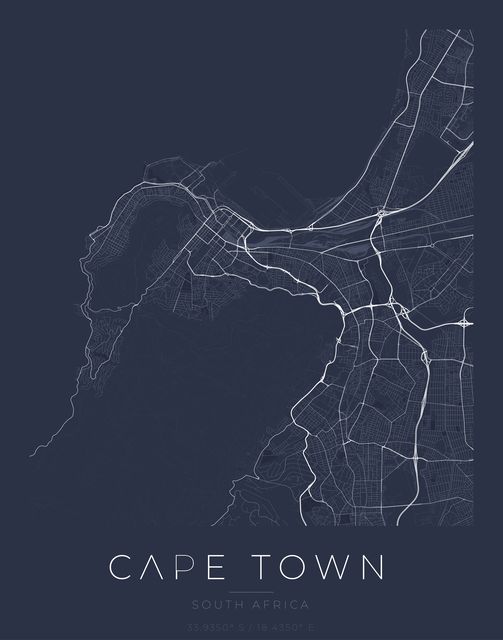 Cape Town city map poster, Navy Classic palette