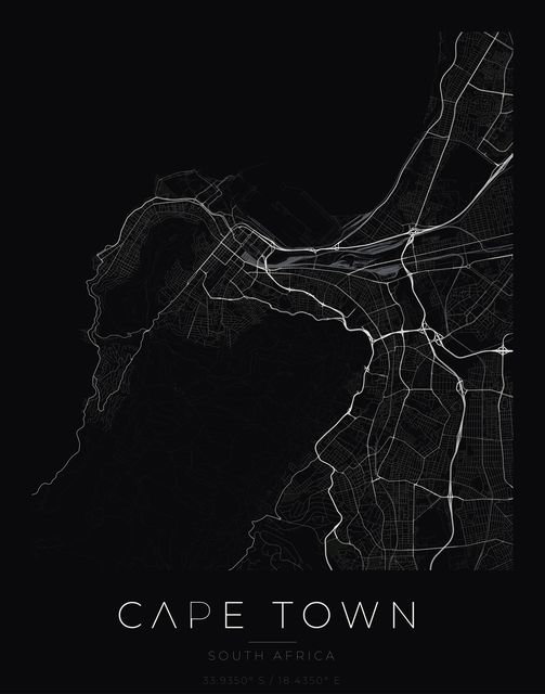 Cape Town city map poster, Obsidian Line style