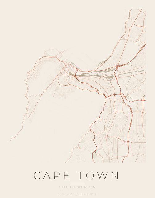 Cape Town city map poster, Sandstone palette