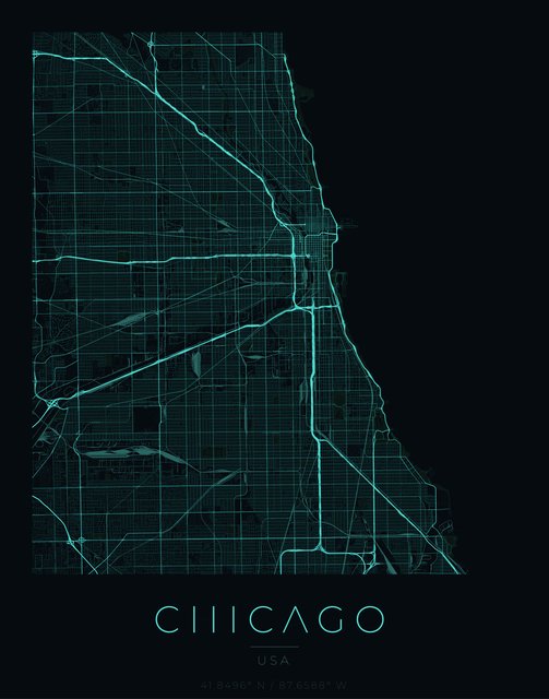 Chicago city map poster, Cyan Pulse palette