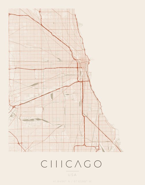Chicago city map poster, Sandstone palette