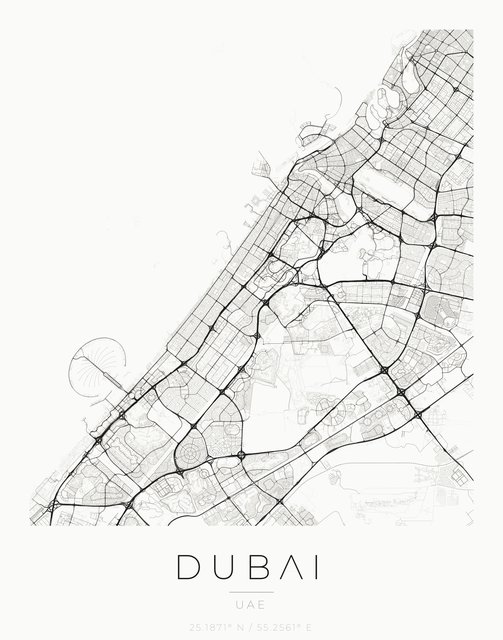 Dubai city map poster, Ink palette