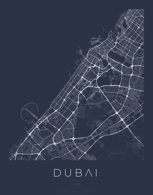 Dubai city map poster, Navy Classic palette