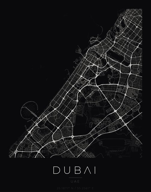 Dubai city map poster, Obsidian Line style