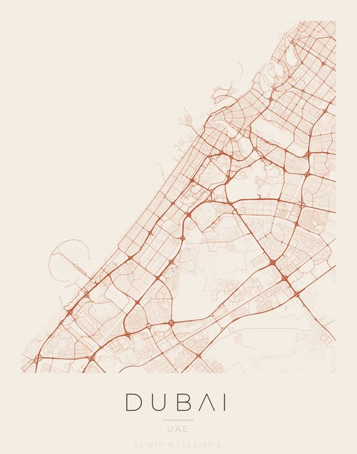 Dubai city map poster, Sandstone palette