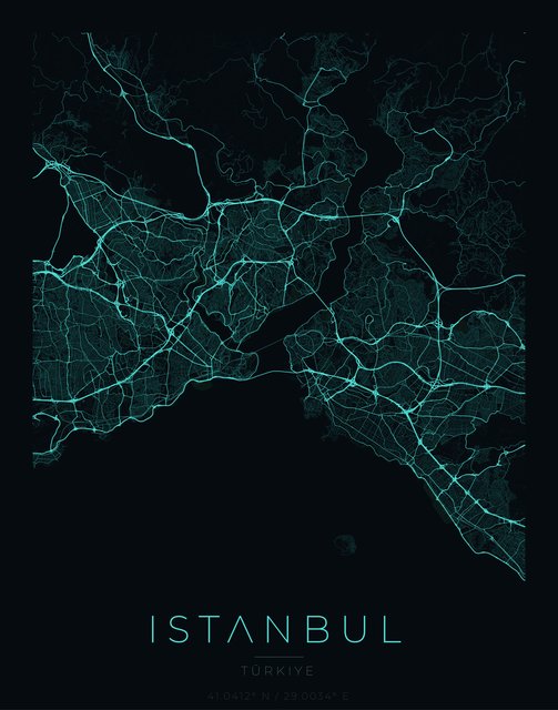 Istanbul city map poster, Cyan Pulse palette