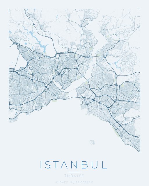 Istanbul city map poster, Harbor Blue palette