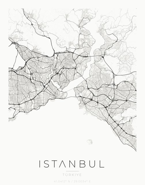 Istanbul city map poster, Ink palette