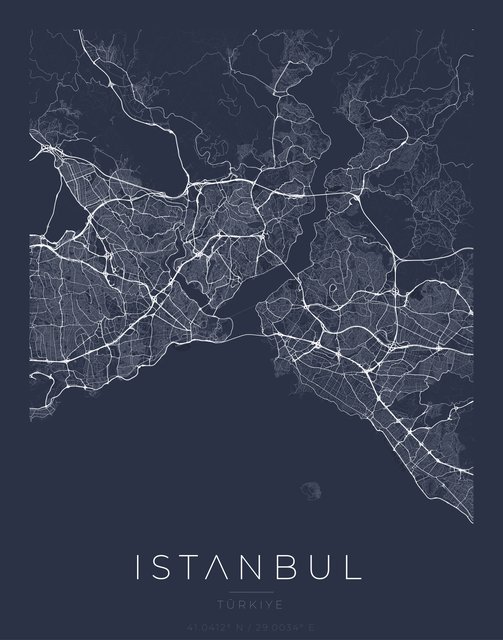 Istanbul city map poster, Navy Classic palette