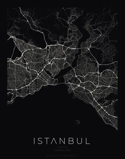Istanbul city map poster, Obsidian Line style