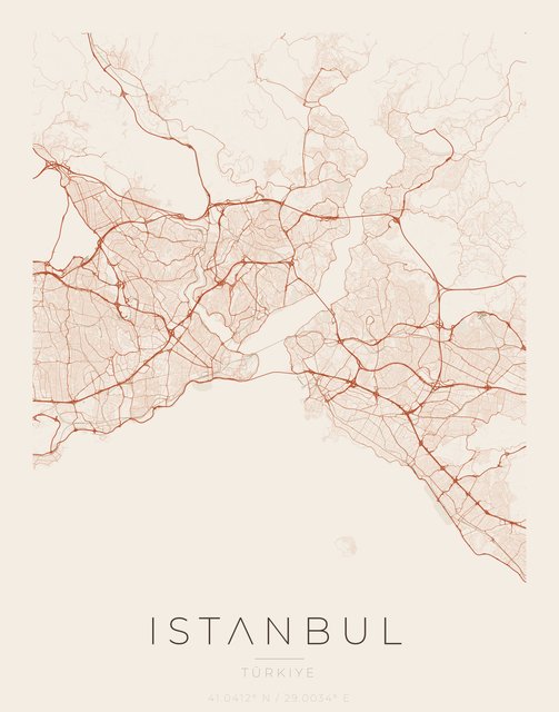 Istanbul city map poster, Sandstone palette