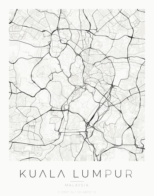 Kuala Lumpur city map poster, Ink palette