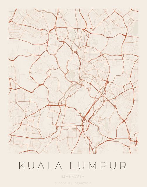 Kuala Lumpur city map poster, Sandstone palette