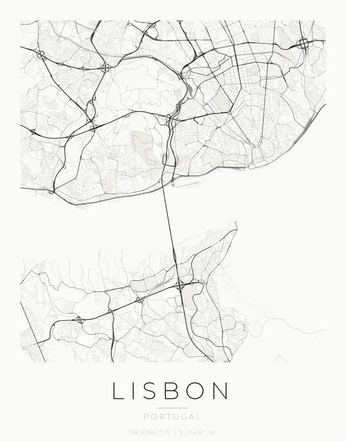Lisbon city map poster, Ink palette