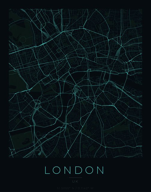 London city map poster, Cyan Pulse palette