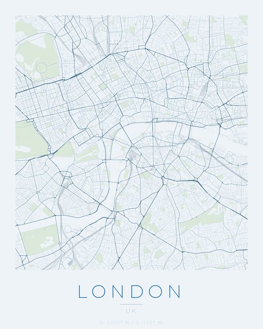 London city map poster, Harbor Blue palette