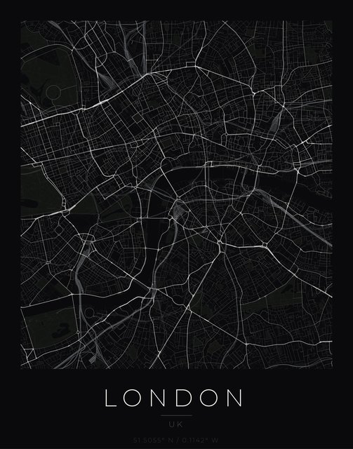 London city map poster, Obsidian Line style