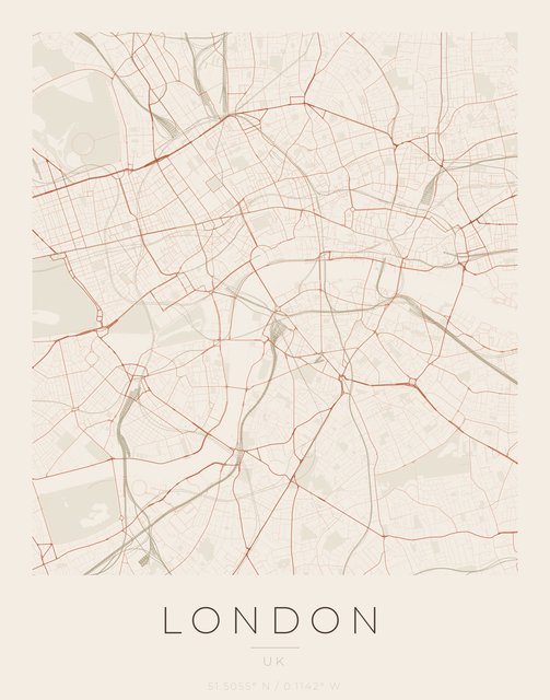 London city map poster, Sandstone palette