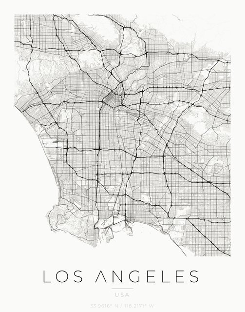 Los Angeles city map poster, Ink palette