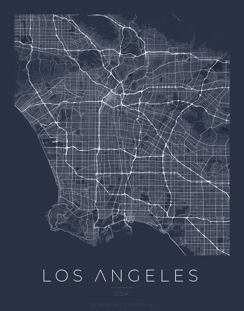 Los Angeles city map poster, Navy Classic style
