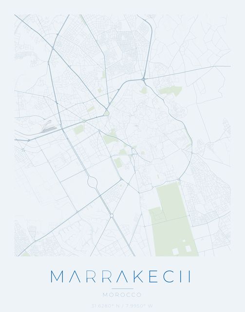 Marrakech city map poster, Harbor Blue palette