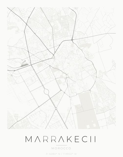 Marrakech city map poster, Ink palette